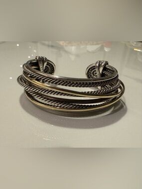 David Yurman Two-Tone Cable Cuff Bracelet - Silver & Gold